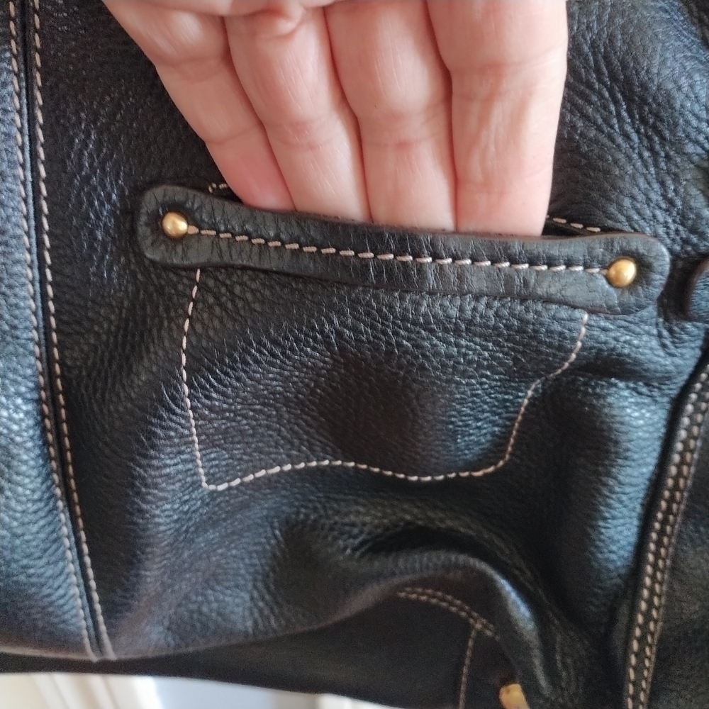 B Makowsky Black Pebble Leather Satchel Shoulder Bag - Picture 7 of 14